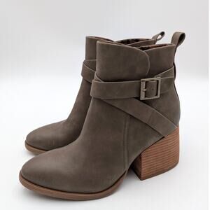 Korks Shyla Block Heel Ankle Bootie Womens Buckle Strap Taupe Size US10M EU40.5